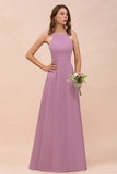 Gorgeous Halter Wisteria Chiffon Bridesmaid Dresses with Draped Back