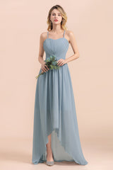 Gorgeous Hi-Lo Heart-Shaped Ruffle Bridesmaid Dress with Spaghetti Straps