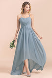 Gorgeous Hi-Lo Heart-Shaped Ruffle Bridesmaid Dress with Spaghetti Straps