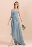 Gorgeous Hi-Lo Heart-Shaped Ruffle Bridesmaid Dress with Spaghetti Straps