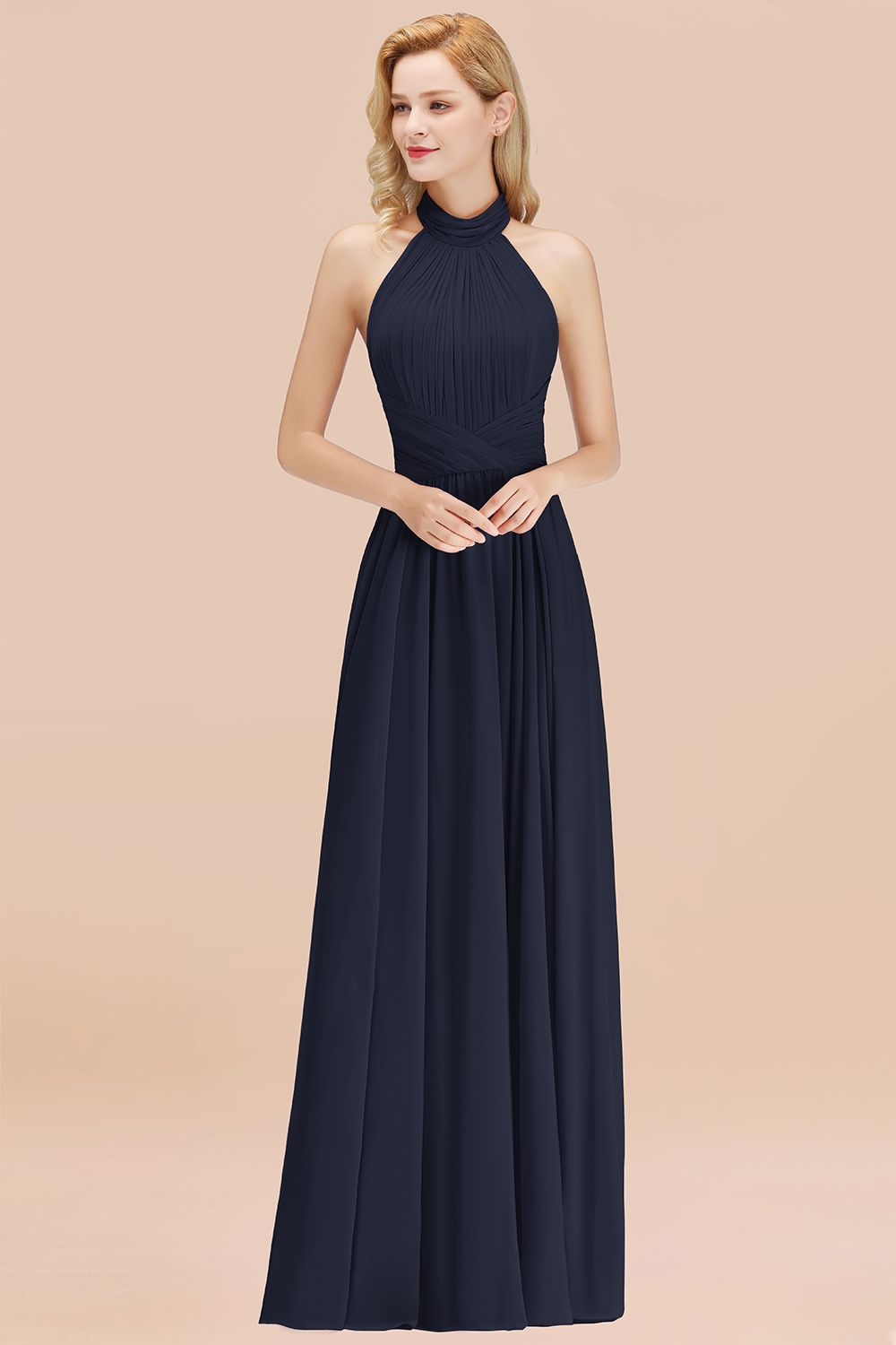 Gorgeous High-Neck Halter Backless Bridesmaid Dresses Dusty Rose Chiff – Newinlook