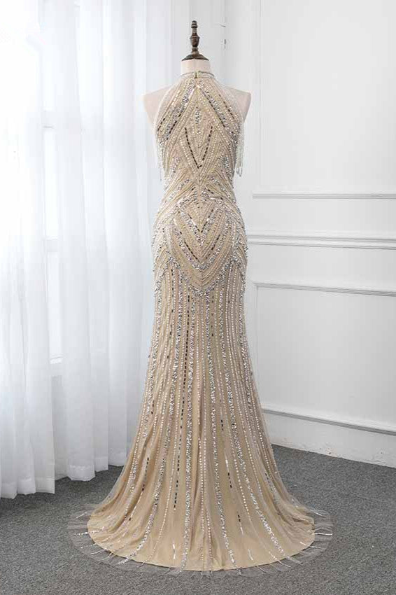 Gorgeous High-Neck Sleeveless Mermaid Prom Dresses with Rhinestoes Online