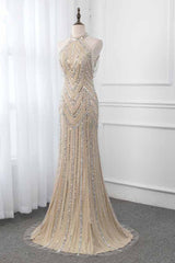 Gorgeous High-Neck Sleeveless Mermaid Prom Dresses with Rhinestoes Online