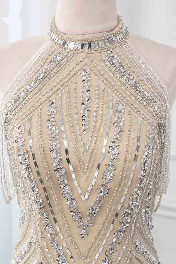 Gorgeous High-Neck Sleeveless Mermaid Prom Dresses with Rhinestoes Online