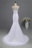 Gorgeous Jewel Lace Mermaid Wedding Dress Sleeveless Appliques Bridal Gowns with Rhinestones