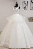 Gorgeous Jewel Sleeveless White Wedding Dress Tulle Appliques Bridal Gowns Online