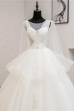 Gorgeous Jewel Sleeveless White Wedding Dress Tulle Appliques Bridal Gowns Online