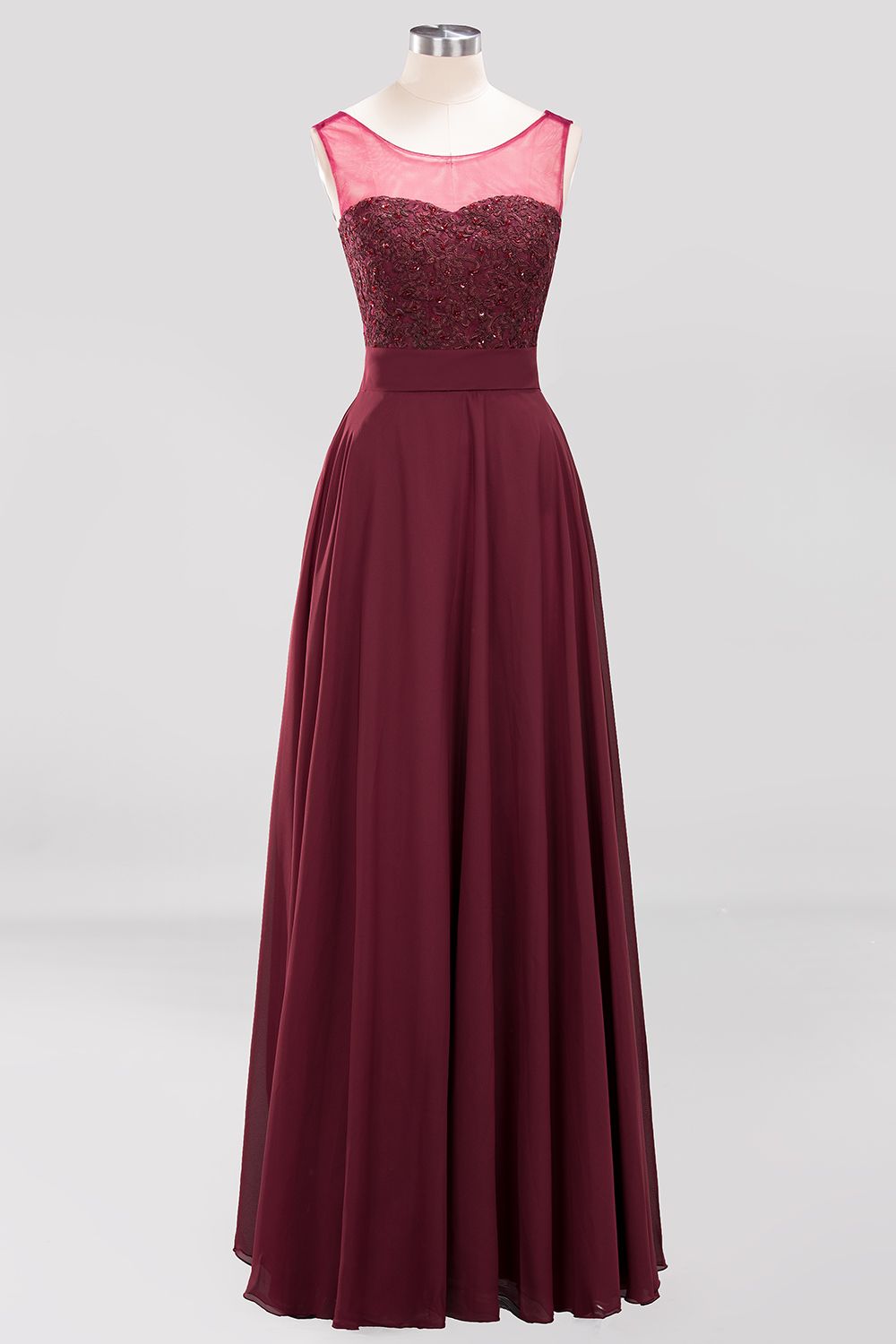 Gorgeous Lace Jewel Affordable Pink Bridesmaid Dress with Beadings