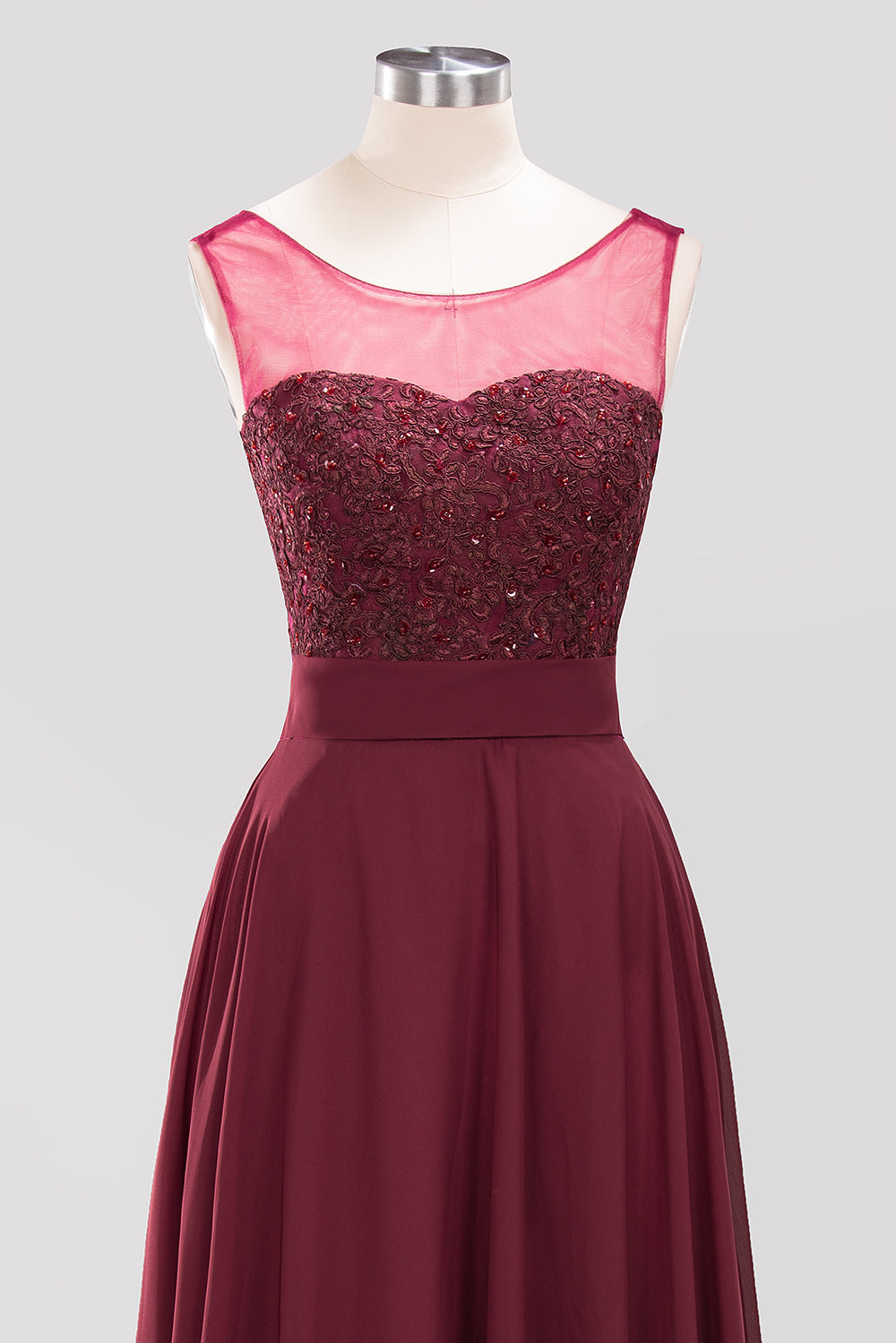 Gorgeous Lace Jewel Affordable Pink Bridesmaid Dress with Beadings