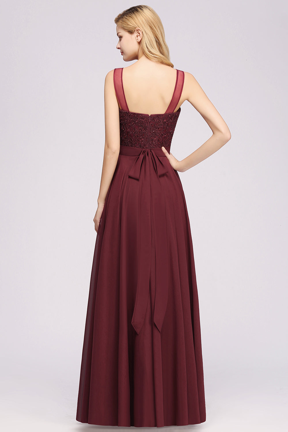 Gorgeous Lace Jewel Affordable Pink Bridesmaid Dress with Beadings