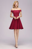 Gorgeous Lace Off-the-shoulder Short Burgundy Bridesmaid Dresses Online