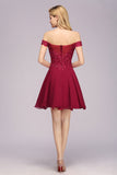 Gorgeous Lace Off-the-shoulder Short Burgundy Bridesmaid Dresses Online