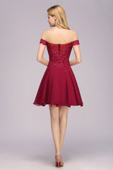 Gorgeous Lace Off-the-shoulder Short Burgundy Bridesmaid Dresses Online