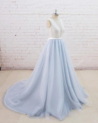 Gorgeous Light Blue Tulle Lace Wedding Dress Sheer Back Summer Bridal Gowns On Sale
