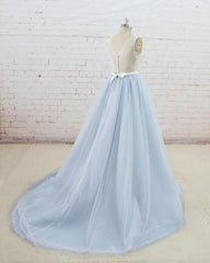 Gorgeous Light Blue Tulle Lace Wedding Dress Sheer Back Summer Bridal Gowns On Sale