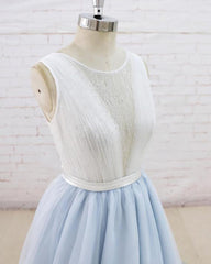 Gorgeous Light Blue Tulle Lace Wedding Dress Sheer Back Summer Bridal Gowns On Sale