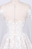 Gorgeous Longsleeves Jewel A-line Wedding Dresses White Appliques Lace Bridal Gowns On Sale