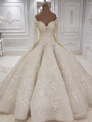 Gorgeous Longsleeves White Lace Wedding Dresses A-line Tulle Bridal Gowns With Appliques Online