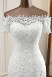 Gorgeous Off-the-Shoulder Lace Mermaid Wedding Dresses Short Sleeves Rhinestons Bridal Gowns