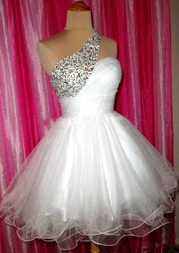 Gorgeous One-Shoulder A-Line Homecoming Dress with Beading and Short/Mini Hem