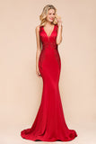 Gorgeous Red Mermaid V-Neck Prom Dress Long With Lace Appliques Online