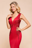 Gorgeous Red Mermaid V-Neck Prom Dress Long With Lace Appliques Online