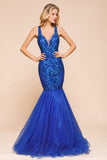 Gorgeous Royal Blue Mermaid Prom Dress Long Sequins Evening Party Gowns Online