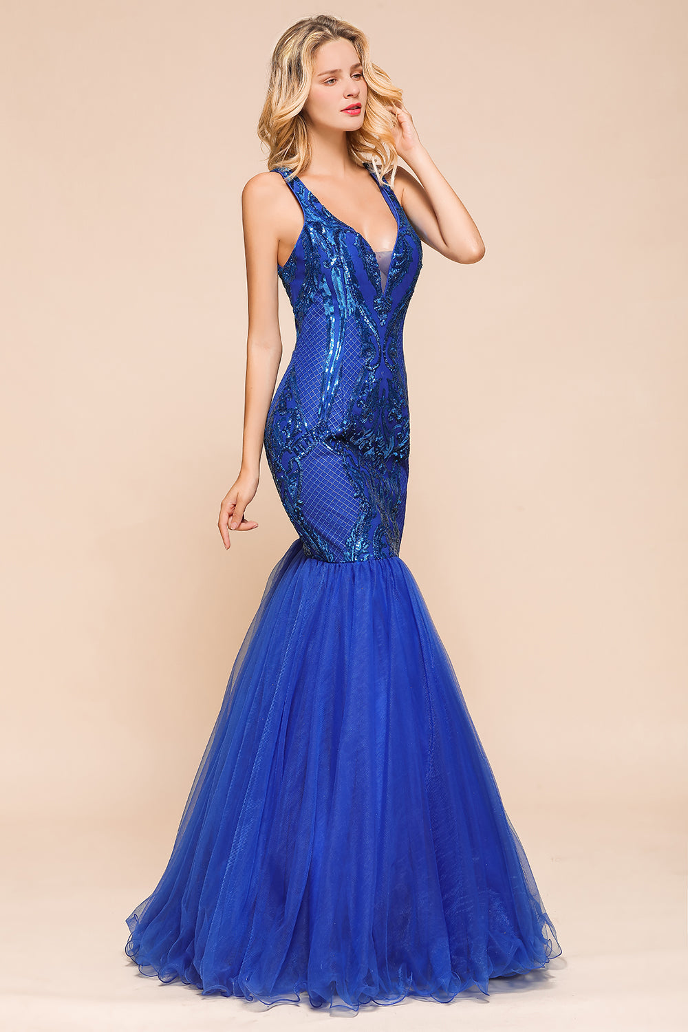 Gorgeous Royal Blue Mermaid Prom Dress Long Sequins Evening Party Gowns Online