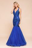 Gorgeous Royal Blue Mermaid Prom Dress Long Sequins Evening Party Gowns Online