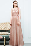 Gorgeous Sequined One-shoulder Bridesmaid Dress with Ruffles