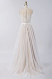 Gorgeous Sleeveless Straps Jewel Wedding Dresses A-line Tulle Ruffles Bridal Gowns On Sale