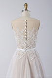 Gorgeous Sleeveless Straps Jewel Wedding Dresses A-line Tulle Ruffles Bridal Gowns On Sale