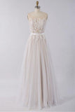 Gorgeous Sleeveless Straps Jewel Wedding Dresses A-line Tulle Ruffles Bridal Gowns On Sale