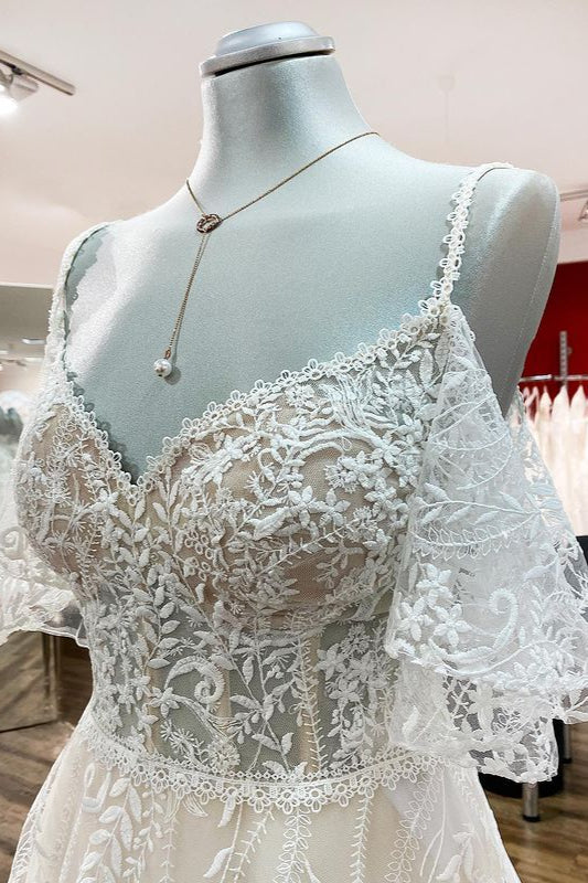 Gorgeous Sleeveless Tulle Lace Appliques Sweetheart A-Line Wedding Dresses