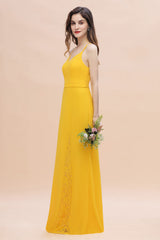 Gorgeous Spaghett Straps V-Neck Chiffon Lace Bridesmaid Dress Online