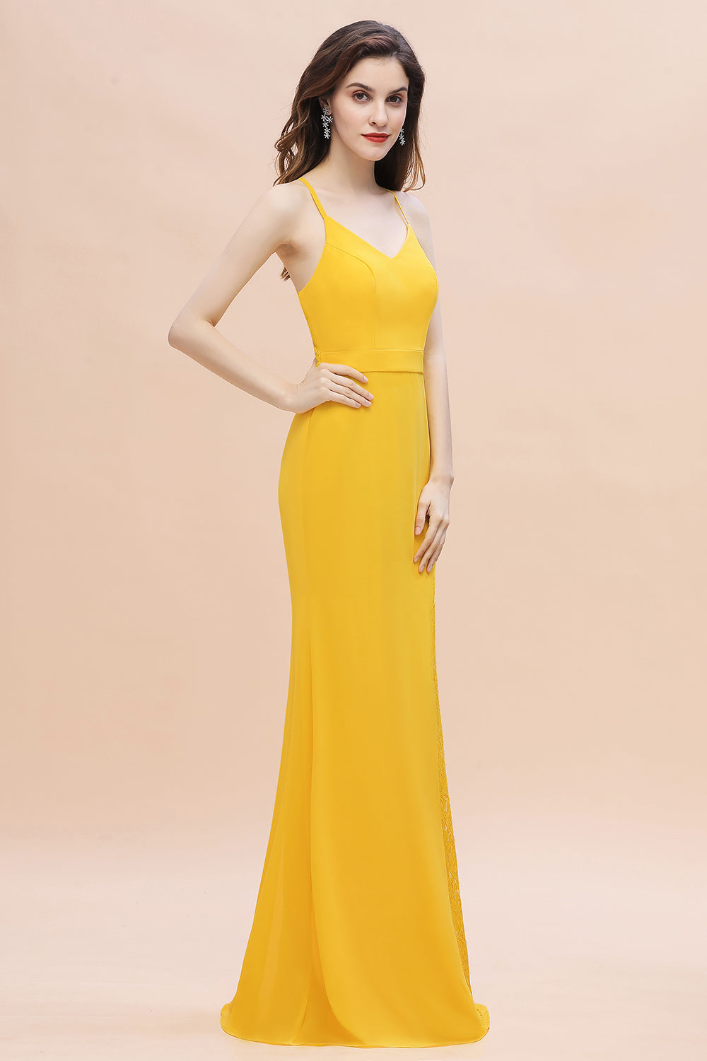 Gorgeous Spaghett Straps V-Neck Chiffon Lace Bridesmaid Dress Online