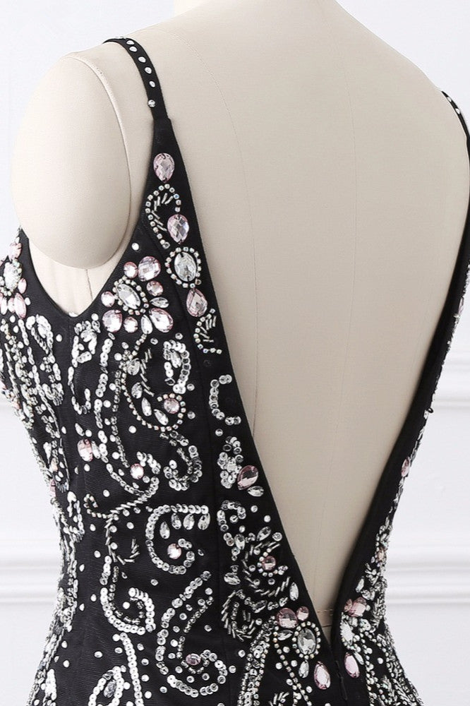 Gorgeous Spaghetti Straps Black Mermaid Prom Dresses with Rhinestones Online