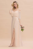 Gorgeous Spaghetti Straps Flounced Crinkle Affordable Bridesmaid Dresses with Slit