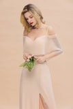 Gorgeous Spaghetti Straps Flounced Crinkle Affordable Bridesmaid Dresses with Slit