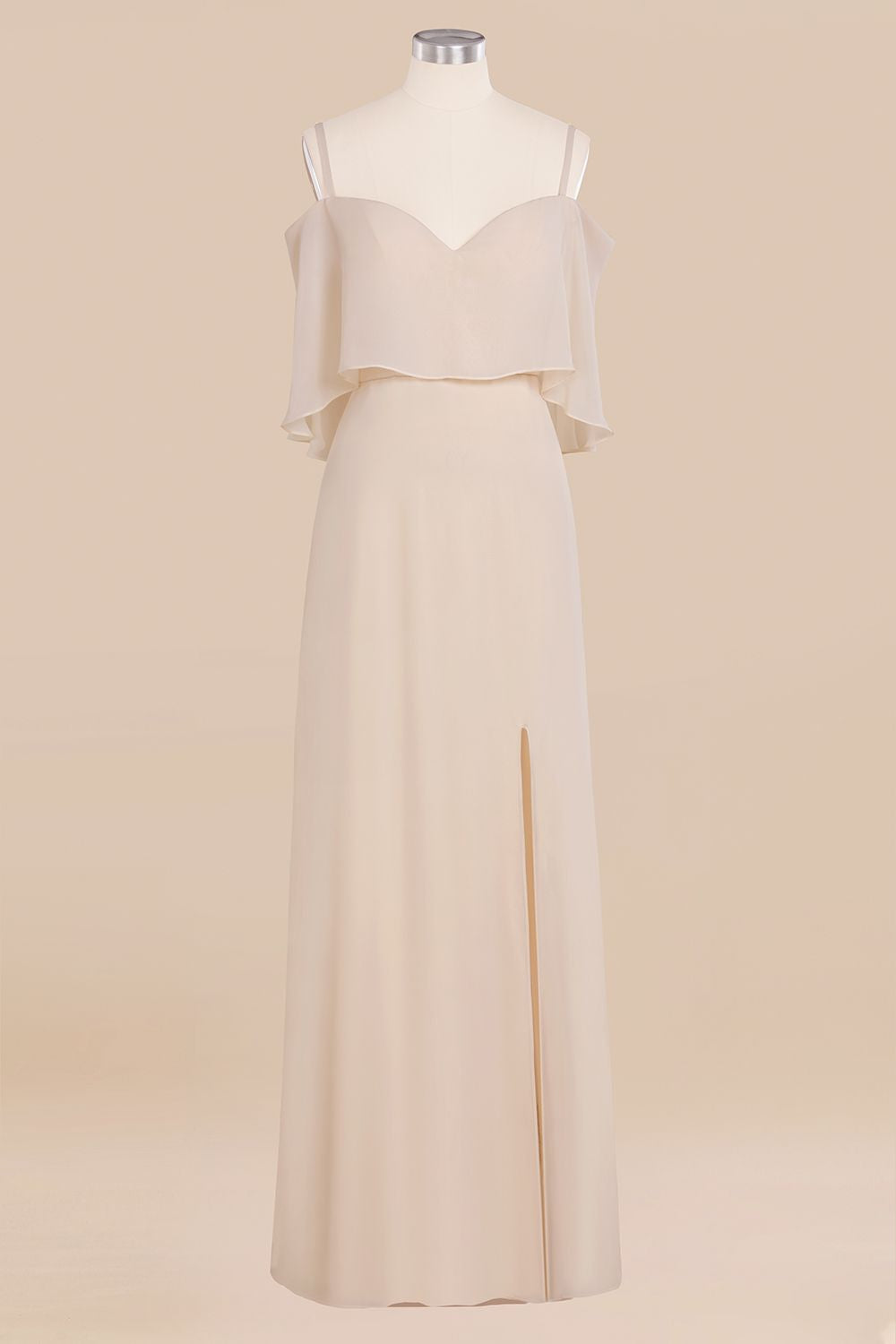 Gorgeous Spaghetti Straps Flounced Crinkle Affordable Bridesmaid Dresses with Slit
