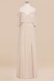Gorgeous Spaghetti Straps Flounced Crinkle Affordable Bridesmaid Dresses with Slit