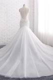 Gorgeous Spaghetti Straps V-Neck Mermaid Wedding Dress White Lace Appliques Sleeveless Bridal Gowns Online
