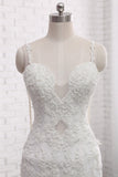 Gorgeous Spaghetti Straps V-Neck Mermaid Wedding Dress White Lace Appliques Sleeveless Bridal Gowns Online