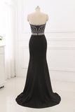 Gorgeous Strapless Sweetheart Black Mermaid Prom Dresses with Rhinestones Online