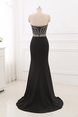 Gorgeous Strapless Sweetheart Black Mermaid Prom Dresses with Rhinestones Online