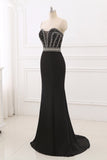 Gorgeous Strapless Sweetheart Black Mermaid Prom Dresses with Rhinestones Online