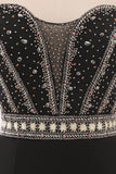 Gorgeous Strapless Sweetheart Black Mermaid Prom Dresses with Rhinestones Online