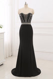 Gorgeous Strapless Sweetheart Black Mermaid Prom Dresses with Rhinestones Online