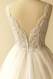 Gorgeous Straps Sleeveless Tulle Wedding Dresses A-line Appliques Lace Bridal Gowns On Sale