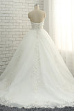 Gorgeous Sweatheart White Wedding Dresses With Appliques A line Tulle Ruffles Bridal Gowns Online